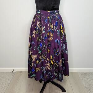 NWT Pinup Couture sz XS purple butterfly puckered semi circular skirt 50s flare